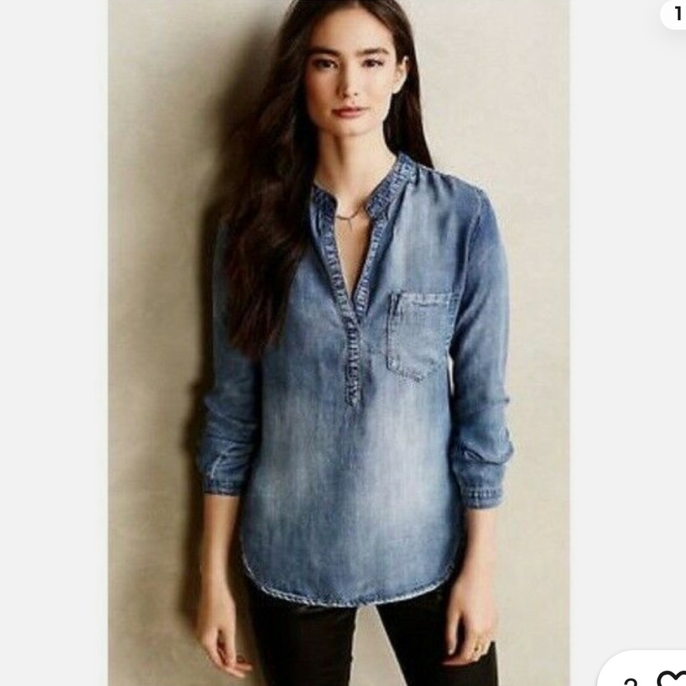 Anthropologie cloth & stone Chambray Popover Henley
